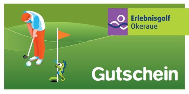 Illustration Golfer beim putten mit dem Okerauen-Seepferdchen am Loch