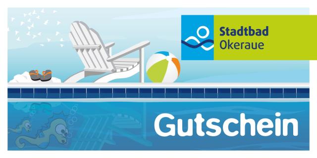 Illustration Schwimmbecken mit Liegestuhl und dem Okauerauen-Seepferdchen unter Wasser